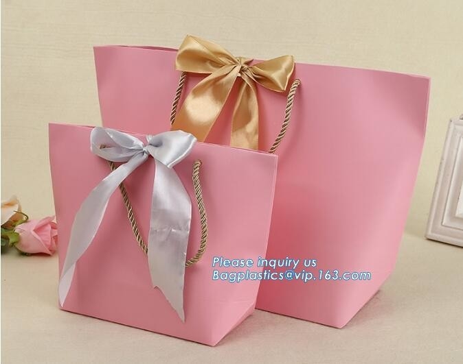 bolsas de papel de empaquetado del pequeño regalo rosado de la Navidad con la manija torcida cinta del algodón, bolso de compras material de papel de Brown con