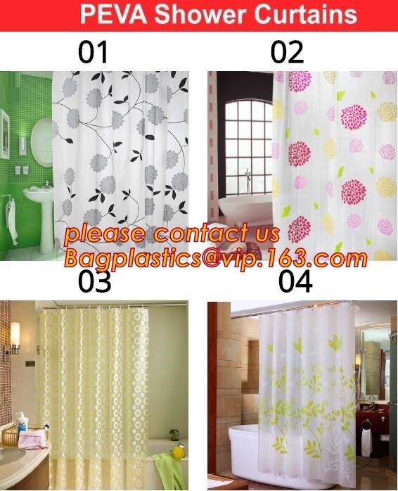 Cortinas de ducha blancas puras de los bienes de origen con el gancho plástico, cortina de ducha impresa de encargo, bolso del bagplastics de la cortina del cuarto de baño