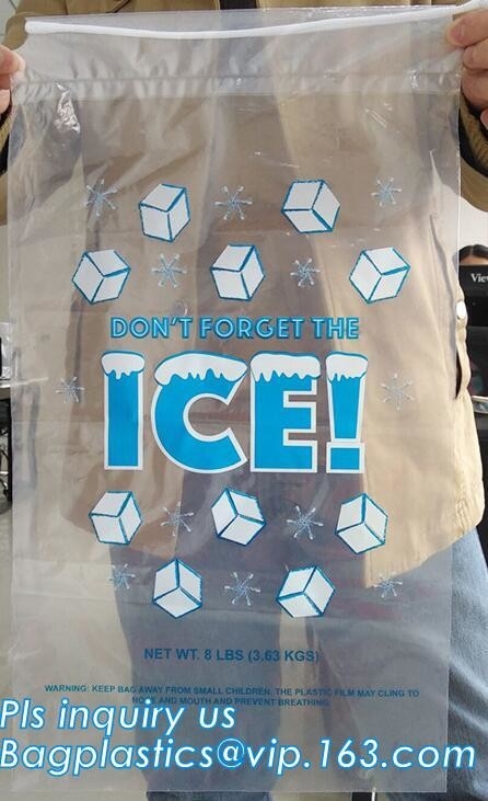 Bolsos de hielo BIODEGRADABLES, comerciales, bolsos de hielo polivinílicos, bolsos de Metallocene, bolsos de hielo plásticos del lazo de torsión, hielo al por menor modificado para requisitos particulares