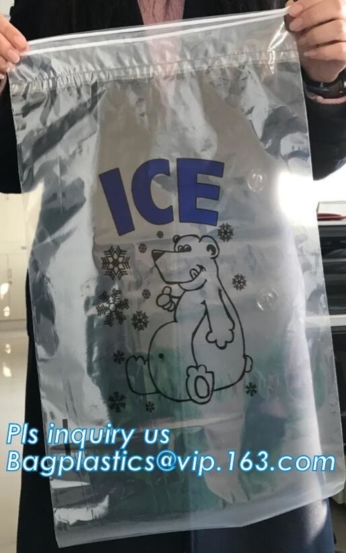 Bolso de hielo plástico muy fuerte del LDPE de los proveedores de China con el lazo, un bolso más fresco del hielo hermético, bolso de hielo plástico resistente w
