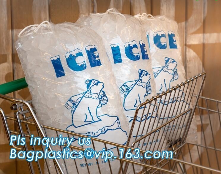 La bolsa de plástico de empaquetado de alta calidad del cubo de hielo del LDPE de la bolsa, bolso de lazo disponible plástico del fabricante para el hielo c del almacenamiento