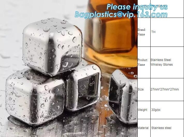las piedras de acero inoxidables del whisky muestrean libremente los cubos de hielo reutilizables del metal, cubo de hielo de refrigeración de acero inoxidable de las rocas del whisky Whis