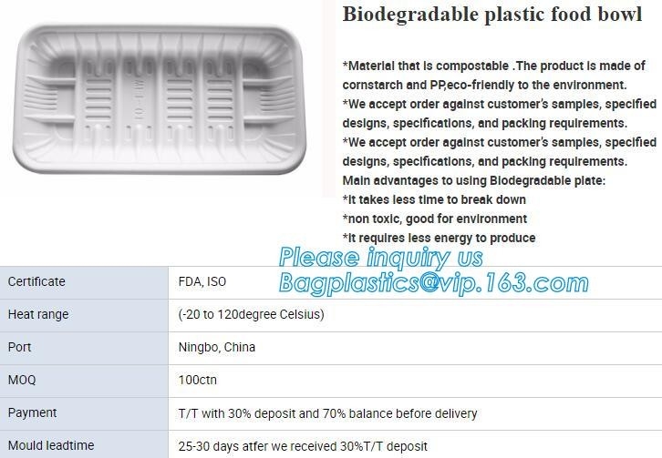 Las TAZAS de la CAÑA DE AZÚCAR PLATEAN LOS ENVASES del CUENCO, ECO BIOGERADABLE AMISTOSO CULTERY, BANDEJA del PLA, PRODUCTOS A BASE DE ALMIDÓN abonablees