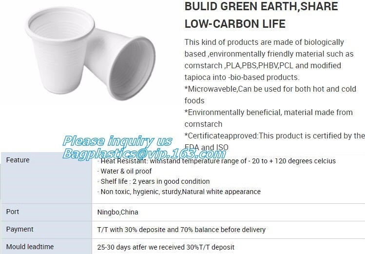 LAS TAZAS DE LA CAÑA DE AZÚCAR PLATEAN LOS ENVASES DEL CUENCO, ECO BIOGERADABLE AMISTOSO CULTERY, BANDEJA DEL PLA, PAQUETE A BASE DE ALMIDÓN DE LOS PRODUCTOS BAGEASE
