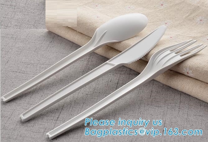 Cubiertos del PLA |cuchillo|bifurcación|cuchara, vajilla de la bifurcación de los cubiertos del PLA del certificado EN13432, disponible y biodegradable del PLA, PA del bagease