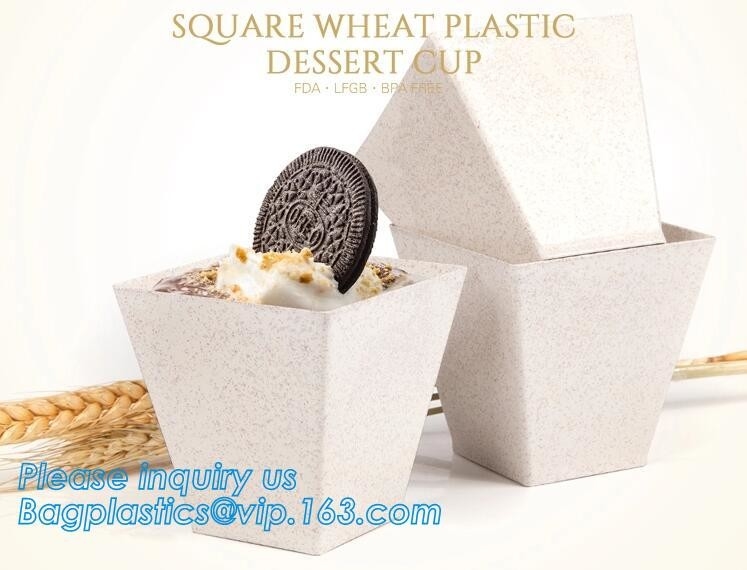 Taza abonable del postre de la forma del HEXÁGONO de la paja del trigo, taza plástica del postre del trigo cuadrado, Cu disponible plástico del almidón de maíz del Pla