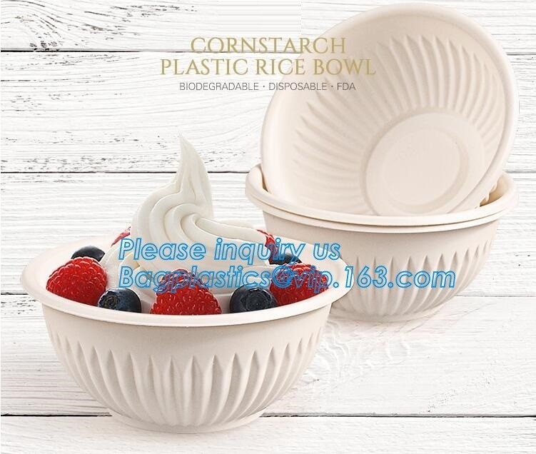 cuencos blancos plásticos disponibles del almidón de maíz del cuenco de sopa 24oz con las tapas, cuenco biodegradable redondo disponible del almidón de maíz de la sopa