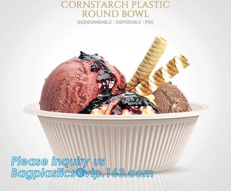 Cuenco biodegradable de encargo de la venta caliente respetuosa del medio ambiente de la microonda del almidón de maíz con la tapa, disp biodegradable del almidón de maíz del servicio de mesa