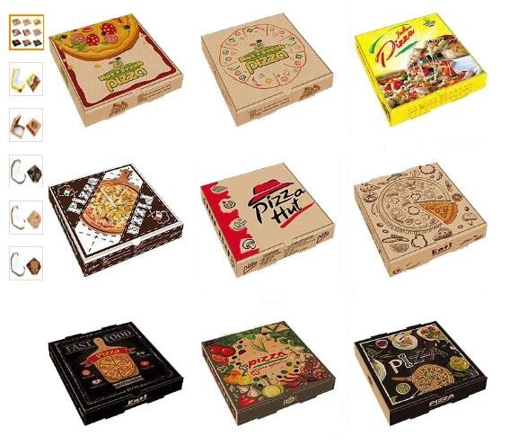 El negro barato al por mayor de la aduana del fabricante de China imprimió el cartón acanalado la caja de papel de la pizza de 8 pulgadas, caja de papel marrón barata de la pizza