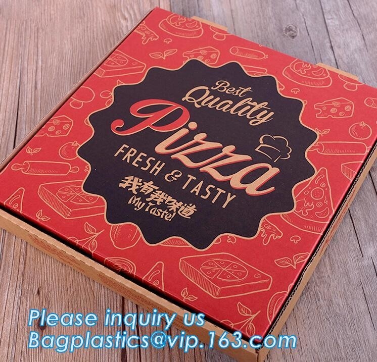 Caja marrón impresa de la pizza del papel de Kraft, caja de papel marrón barata de la pizza, packa de encargo impreso barato del bagease de la caja de la pizza de la ronda del logotipo