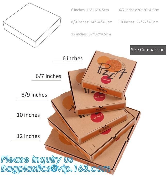Pulgada acanalada personalizada única de papel barata 8inch de la ronda 6 de Kraft del logotipo de encargo 16 pulgadas bagease de la caja de la pizza de 12 pulgadas, paquete