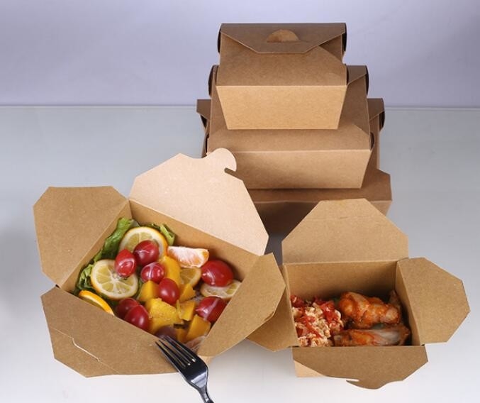 Caja para llevar de papel de los envases del almuerzo de Brown Kraft, paquete disponible amistoso del bagease de la fiambrera de papel de Kraft de la categoría alimenticia de Eco