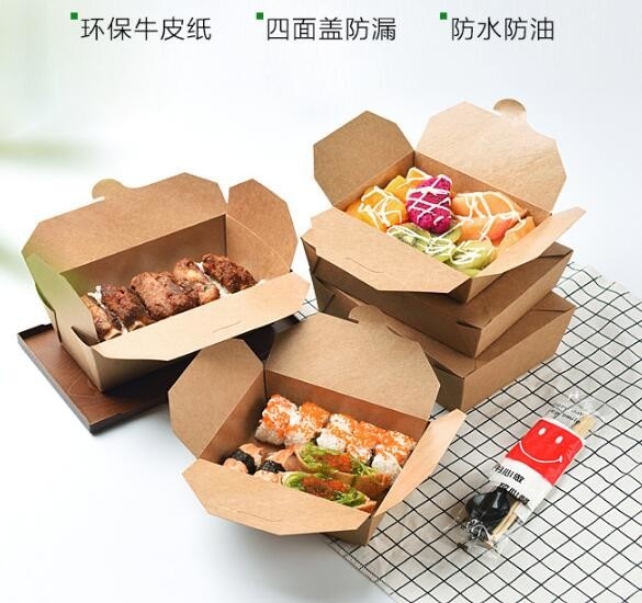 Caja de empaquetado para llevar de la ensalada de la fiambrera de papel de Kraft de la comida disponible de la caja, fiambrera marrón de papel de Kraft de la fuente con triunfo claro