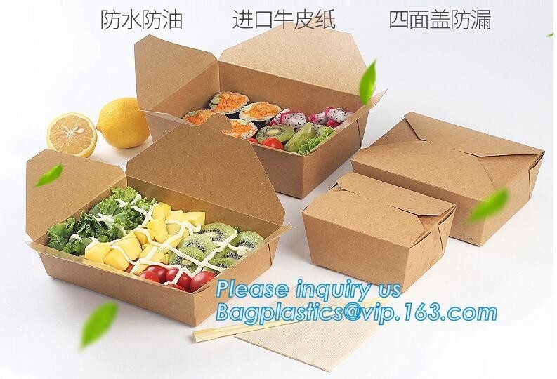 Caja de papel de empaquetado biodegradable disponible plegable de papel del envase de comida de la fiambrera de la nueva fiambrera para llevar de Brown Kraft