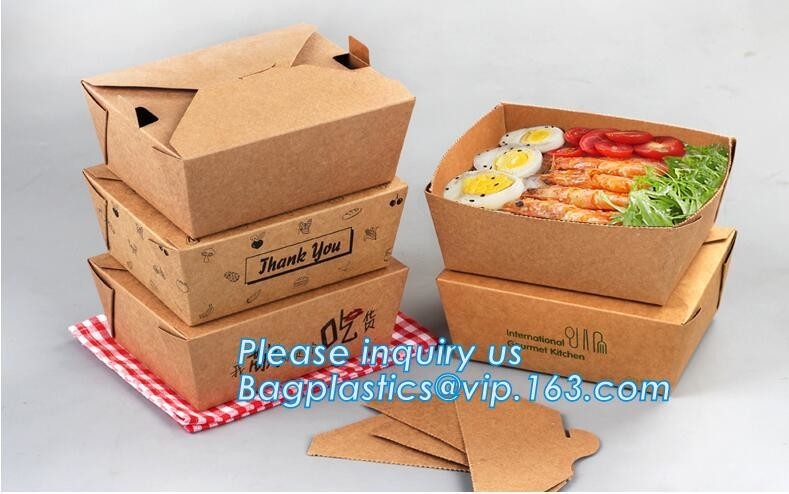 Caja impresa de encargo disponible para la comida, caja de papel del almuerzo de Kraft de la comida de la ensalada del papel de la cartulina con packa del bagease de Logo Printing