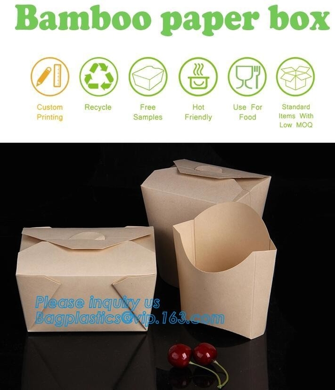 Caja de empaquetado para llevar floding modificada para requisitos particulares del almuerzo de Kraft, empaquetado para llevar de la ensalada de la fiambrera de papel de Kraft de la comida disponible de la caja