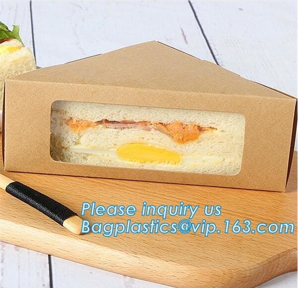 Caja con las cajas de papel reciclables del envase del almuerzo de la ventana, bocadillo promocional B de papel de la cuña del bocadillo del triple de Kraft del triángulo