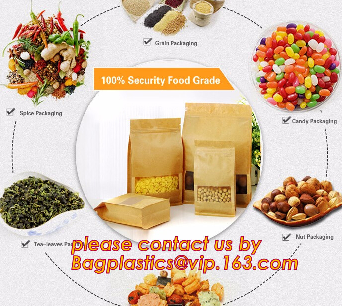 La categoría alimenticia 100% modificó la bolsa de papel para requisitos particulares biodegradable sellada lado reciclable de la cremallera ocho de Eco para el envasado de alimentos, Brown Kraft