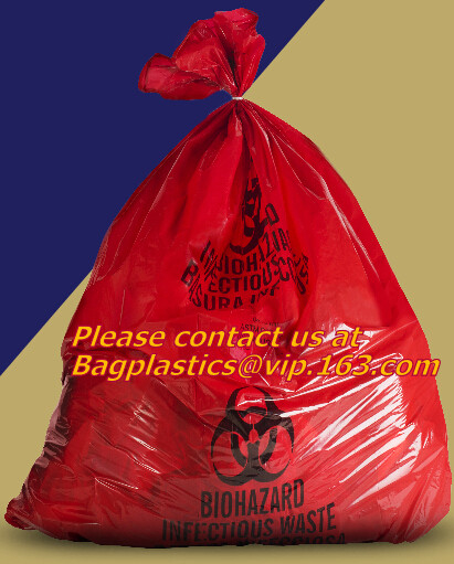Las bolsas de plástico del Biohazard, bolsos del Biohazard, bolsos rojos de la basura del Biohazard, bolso inútil médico, bolsos infecciosos, bagplastics, bagea
