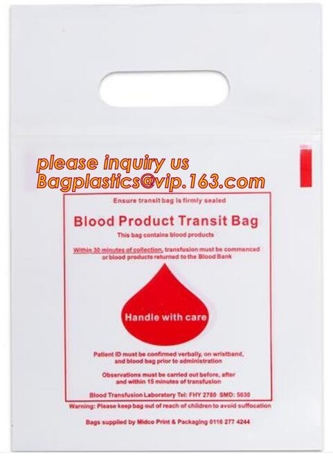 bolso de la sangre, bolsos del apretón de la sangre. bolsa de la cremallera para el bolso de empaquetado del espécimen patológico médico del espécimen, portador intermedio de la sangre