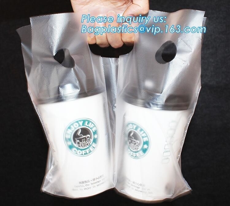Los bolsos biodegradables de la taza del 100%, tazas plásticas del jugo del café de polietileno del HDPE que beben el portador sacan el té Holde de la taza de té del bolso