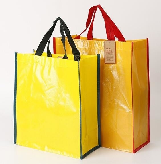 Alta logotipo publicitario reciclable laminado promoción al por mayor pp que imprime el totalizador de la aduana del ultramarinos que hace compras bolso no tejido