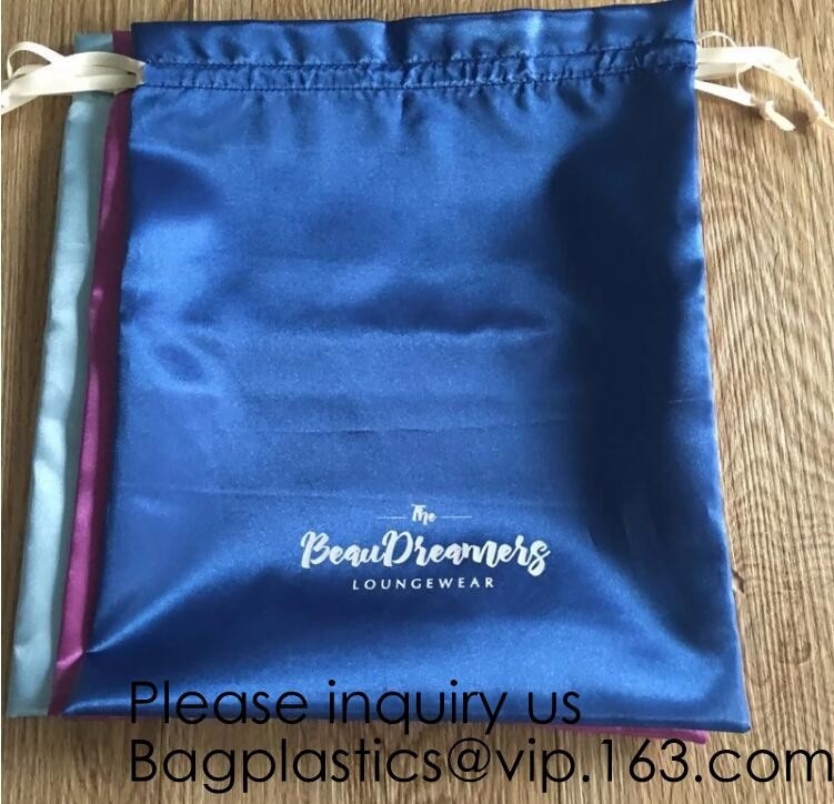 Bolso de lujo del guardapolvo del bolso del satén, Matt Satin Pouch With Ribbon grueso azul marino, bolso de lazo del satén para el paquete del bikini