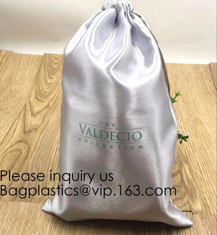 Bolso cosmético con la impresión, bolso de colección de plata del pelo del satén, bolso del satén de lazo para la bolsa anti polvo de empaquetado del pelo para el zapato