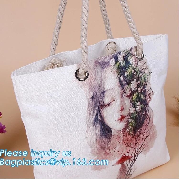 Bolso de encargo promocional de la señora de la impresión del retrato, la bolsa de asas que hace compras de la lona de algodón con el bagease p de la manija de la cuerda del algodón