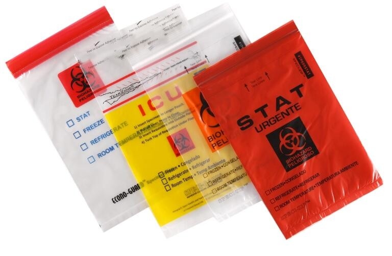 Bolsos de basura inútiles médicos de la disposición biológicamente peligroso roja en el rollo, bolso del amianto del PE, bolso del biohazard, película de la cubierta del PE, saco de los escombros
