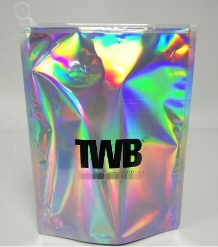 La bolsa olográfica con Hang Hole For Clothing que embala/bolsa iridiscente de Mylar para la ropa interior Mylar se levanta Foi de aluminio