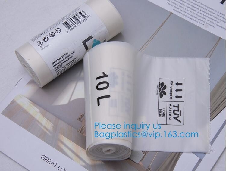 Bolso de basura no plástico abonable biodegradable del lazo del 100% modificado para requisitos particulares, lazo plástico del estiércol vegetal biodegradable de Eco