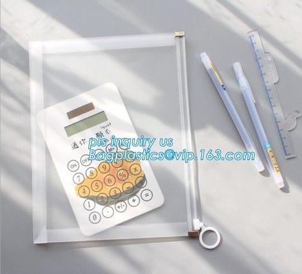 Promotional stationery set PVC bag pencil set, zipper office stationery pouch with rope slider, Office stationery waterp