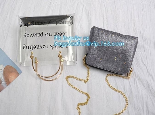 fasion decorated PVC/PU ladies chain shoulder bag, Shoulder Handbag Clear Tote Bag, Ladies' pvc clear beach bags/ pvc sh