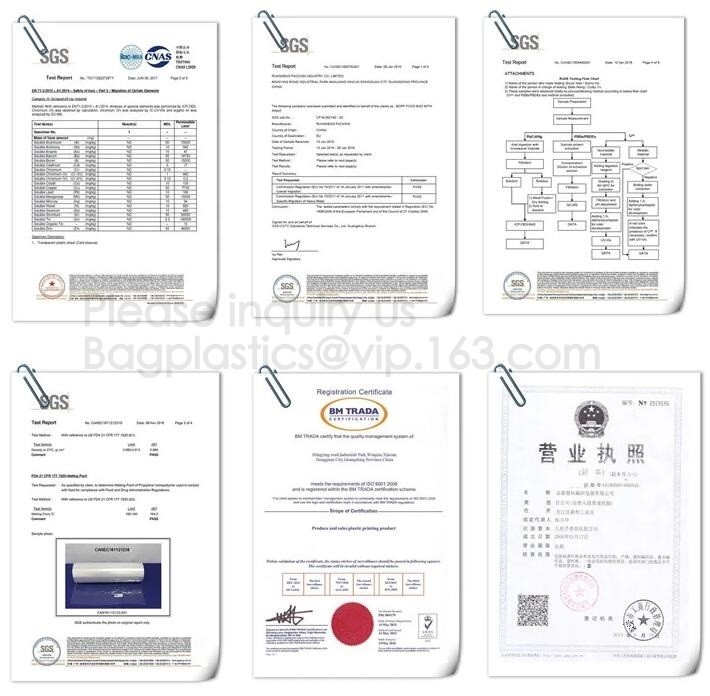 China YANTAI BAGEASE PACKAGING PRODUCTS CO.,LTD Certificaciones